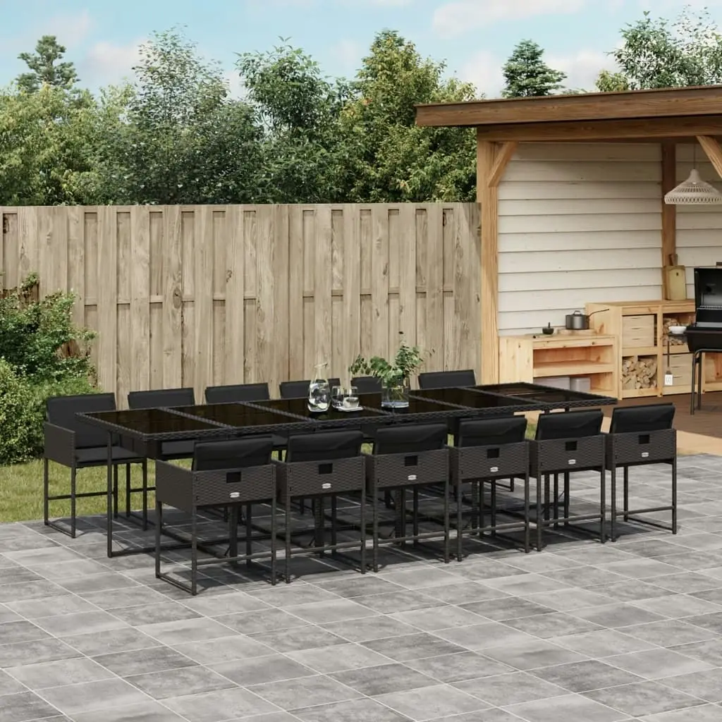 13 Piece Garden Dining Set with Cushions Black Poly Rattan 3211303