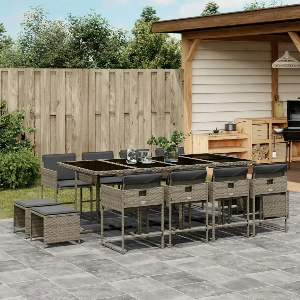 13 Piece Garden Dining Set with Cushions Grey Poly Rattan 3211340