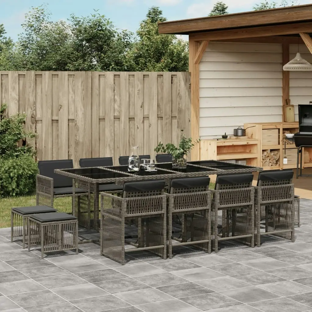 13 Piece Garden Dining Set with Cushions Grey Poly Rattan 3211700