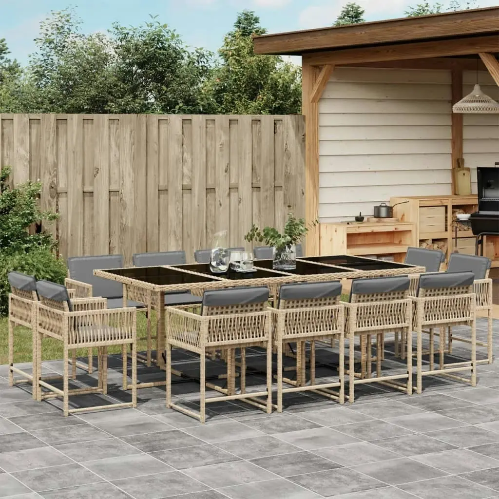 13 Piece Garden Dining Set with Cushions Mix Beige Poly Rattan 3211584