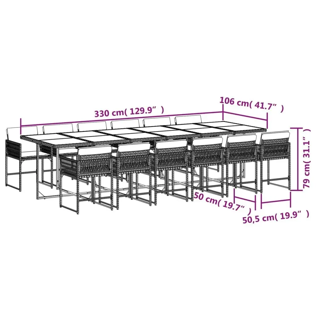 13 Piece Garden Dining Set with Cushions Light Grey Poly Rattan 3211487