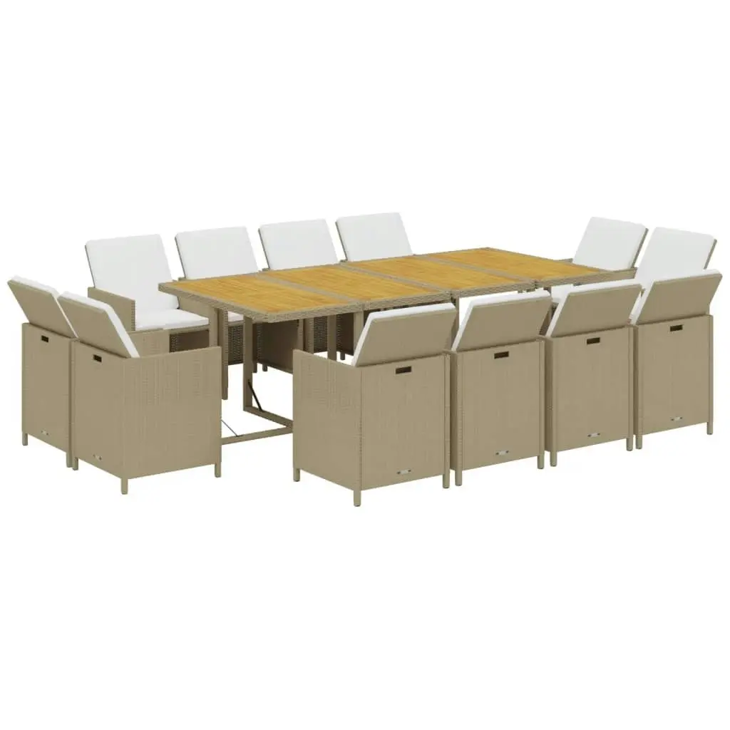 13 Piece Garden Dining Set with Cushions Poly Rattan Beige 3095582