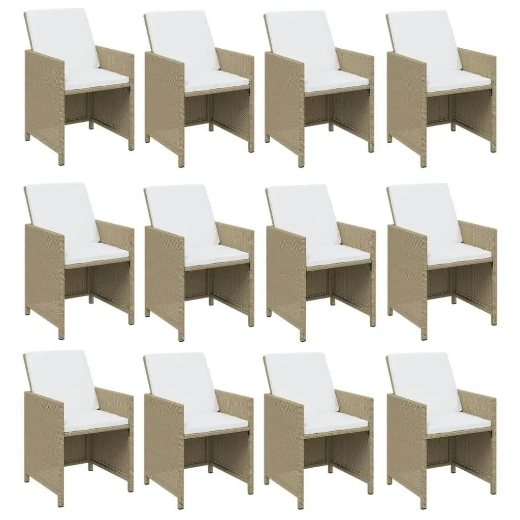 13 Piece Garden Dining Set with Cushions Poly Rattan Beige 3095582