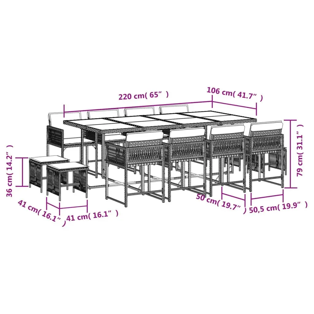 13 Piece Garden Dining Set with Cushions Grey Poly Rattan 3211520