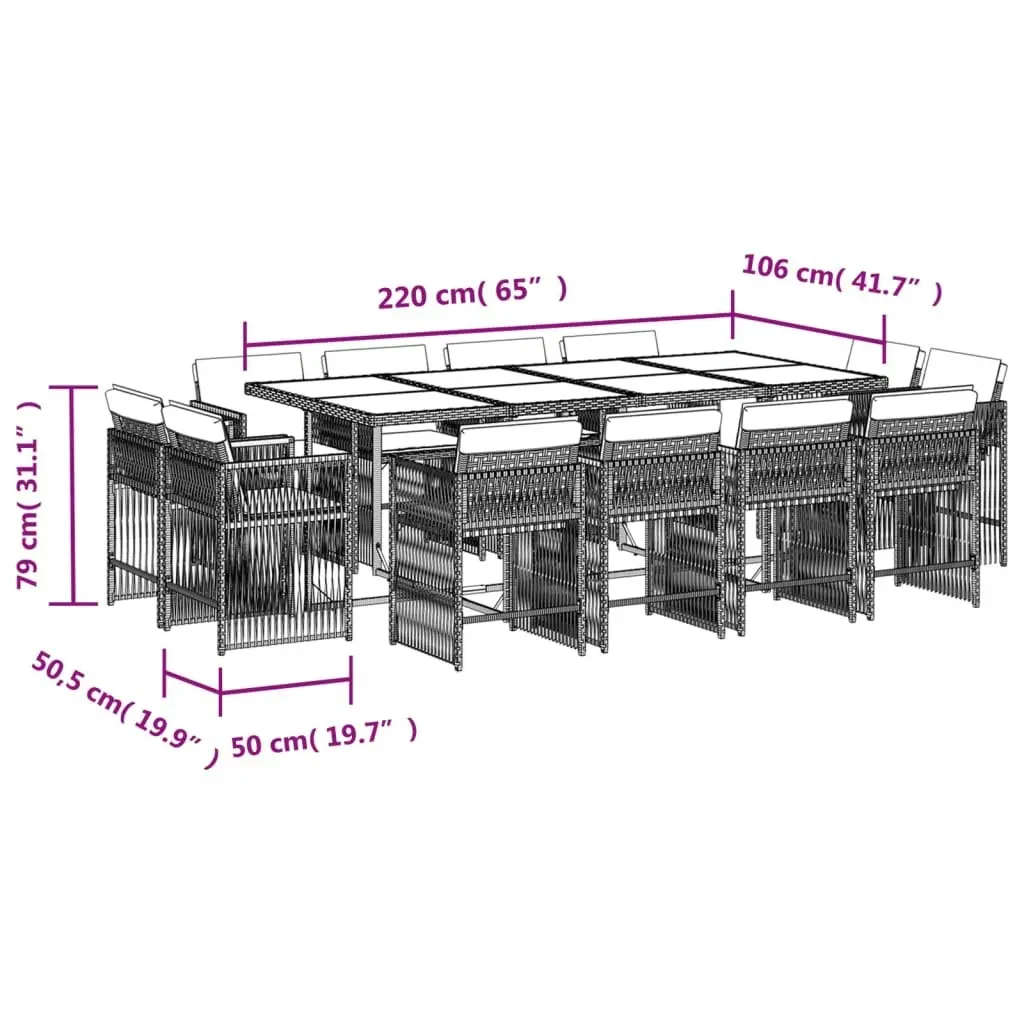 13 Piece Garden Dining Set with Cushions Black Poly Rattan 3211759