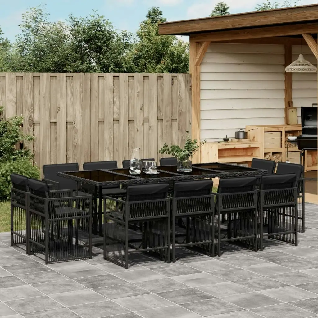 13 Piece Garden Dining Set with Cushions Black Poly Rattan 3211759