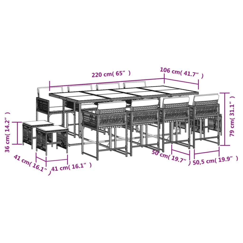 13 Piece Garden Dining Set with Cushions Black Poly Rattan 3211519