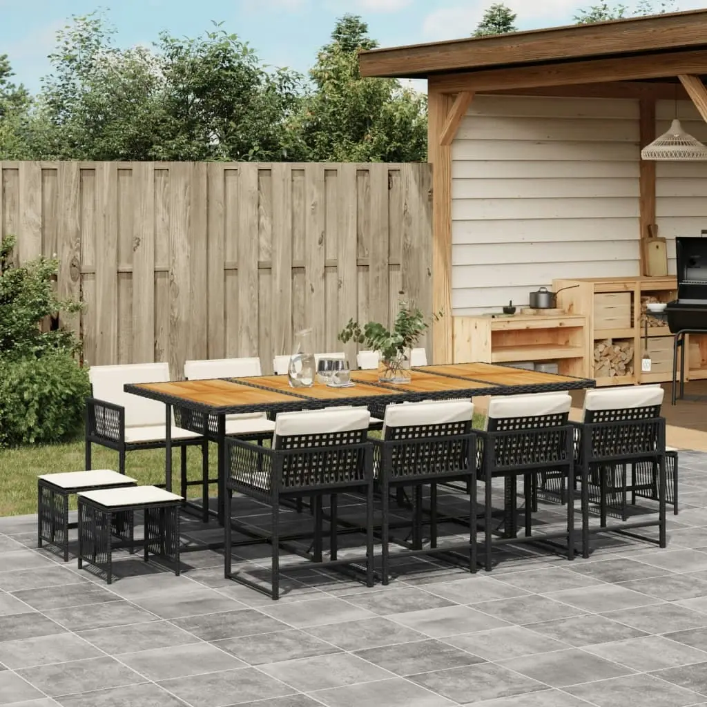 13 Piece Garden Dining Set with Cushions Black Poly Rattan 3211527