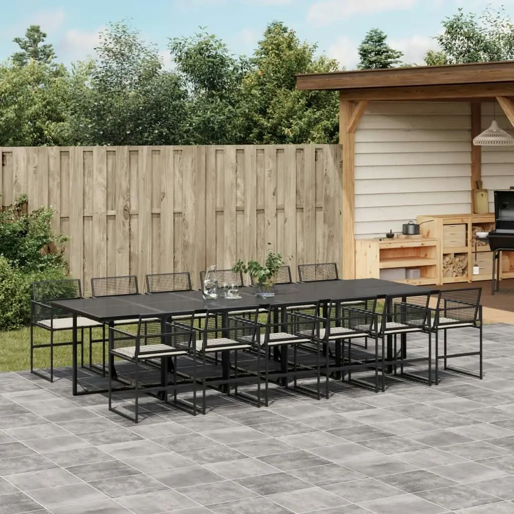 13 Piece Garden Dining Set with Cushions Black Poly Rattan 3295027