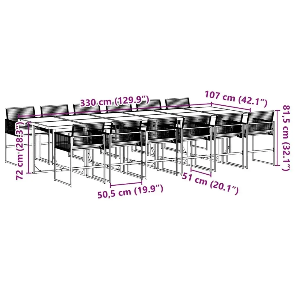 13 Piece Garden Dining Set with Cushions Black Poly Rattan 3295027