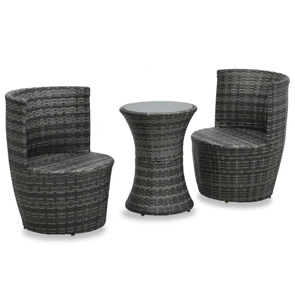 3 Piece Bistro Set with Cushions Poly Rattan Grey 48149