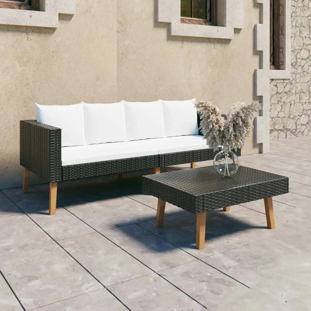 2 Piece Garden Lounge Set with Cushions Poly Rattan Black 3059336