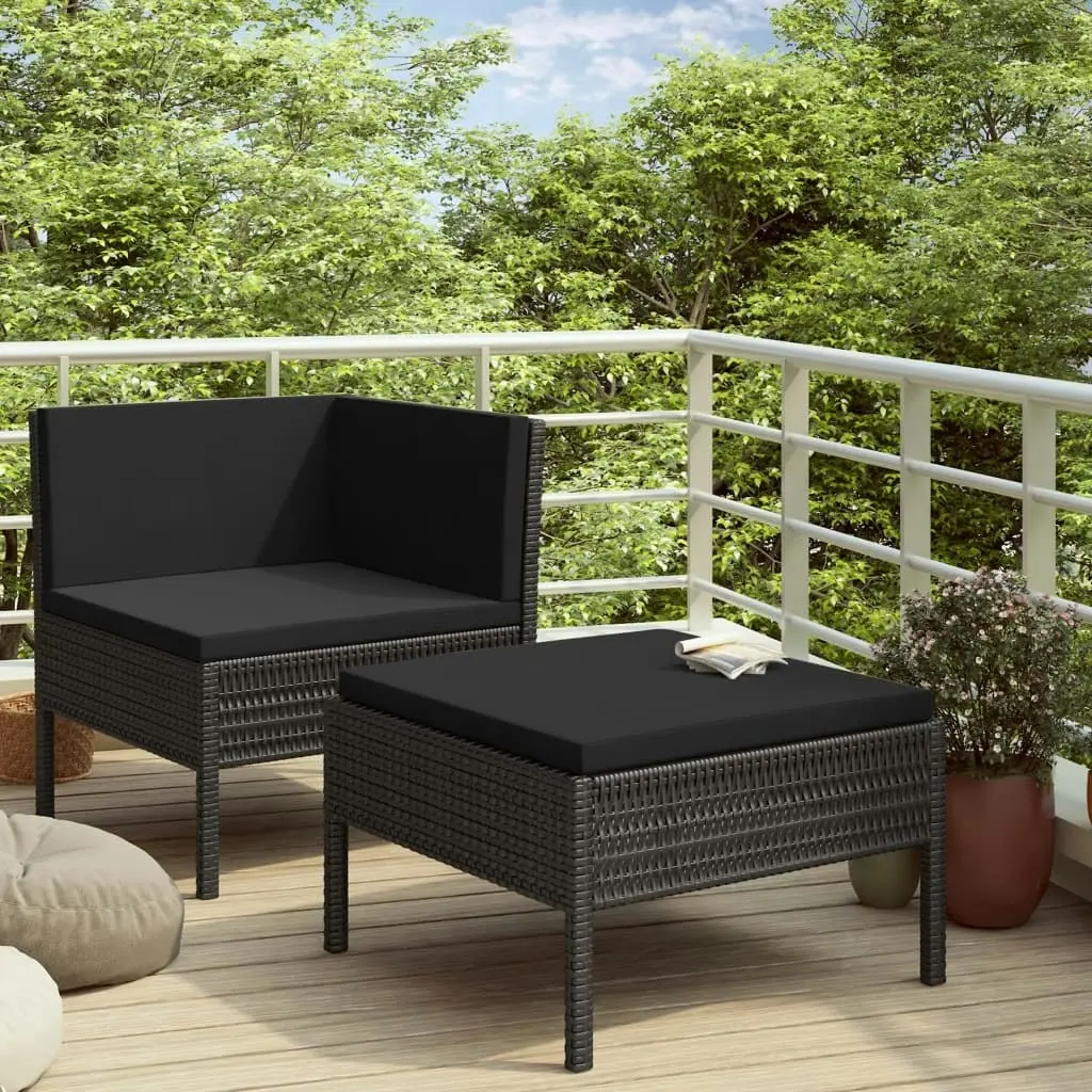 2 Piece Garden Lounge Set with Cushions Poly Rattan Black 310207