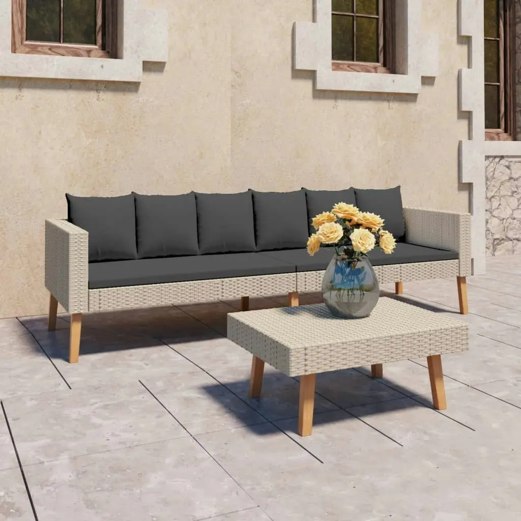 2 Piece Garden Lounge Set with Cushions Poly Rattan Beige 3059329