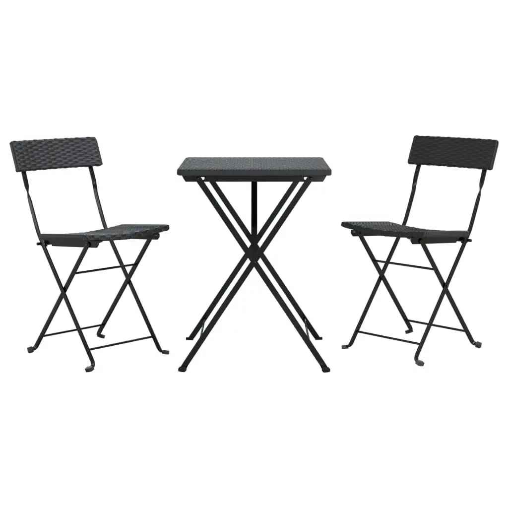 3 Piece Folding Bistro Set Black Poly Rattan 319989