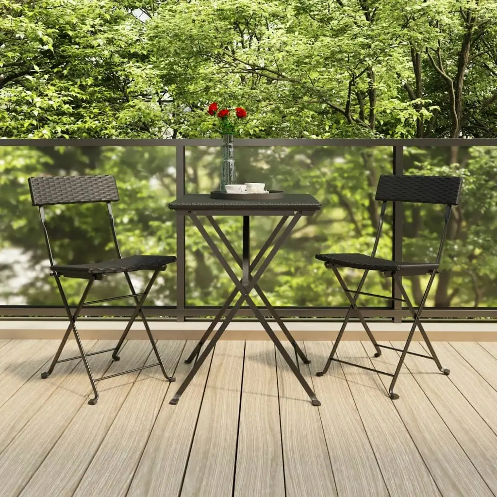 3 Piece Folding Bistro Set Black Poly Rattan 319989