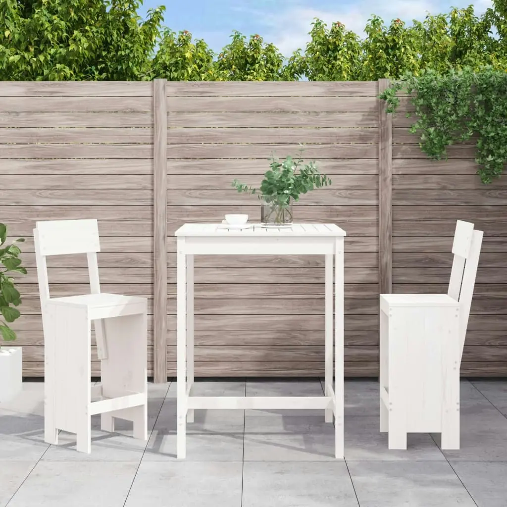 3 Piece Garden Bar Set White Solid Wood Pine 3157794