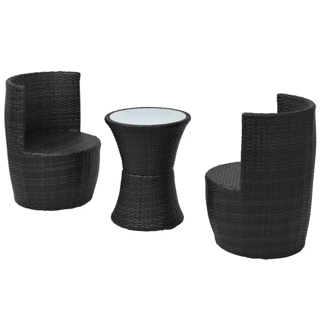 3 Piece Bistro Set with Cushions Poly Rattan Black 43112