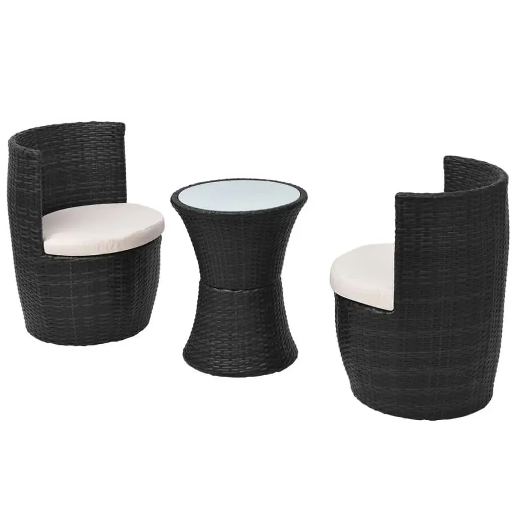 3 Piece Bistro Set with Cushions Poly Rattan Black 43112