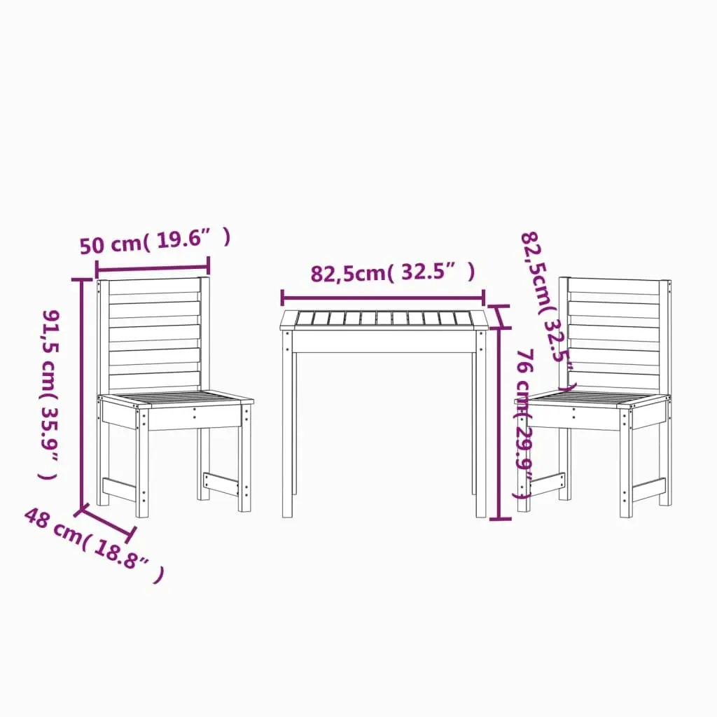 3 Piece Garden Bistro Set Solid Wood Pine 3154671