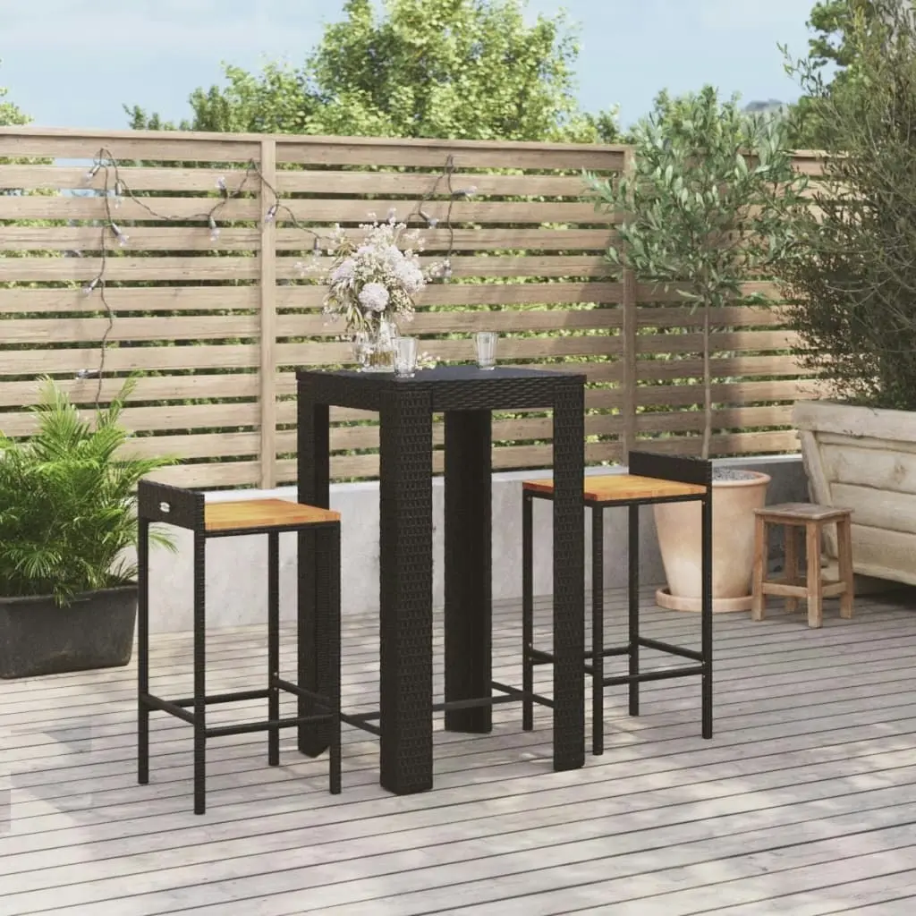 3 Piece Garden Bar Set Black Poly Rattan&Solid Wood Acacia 3187706