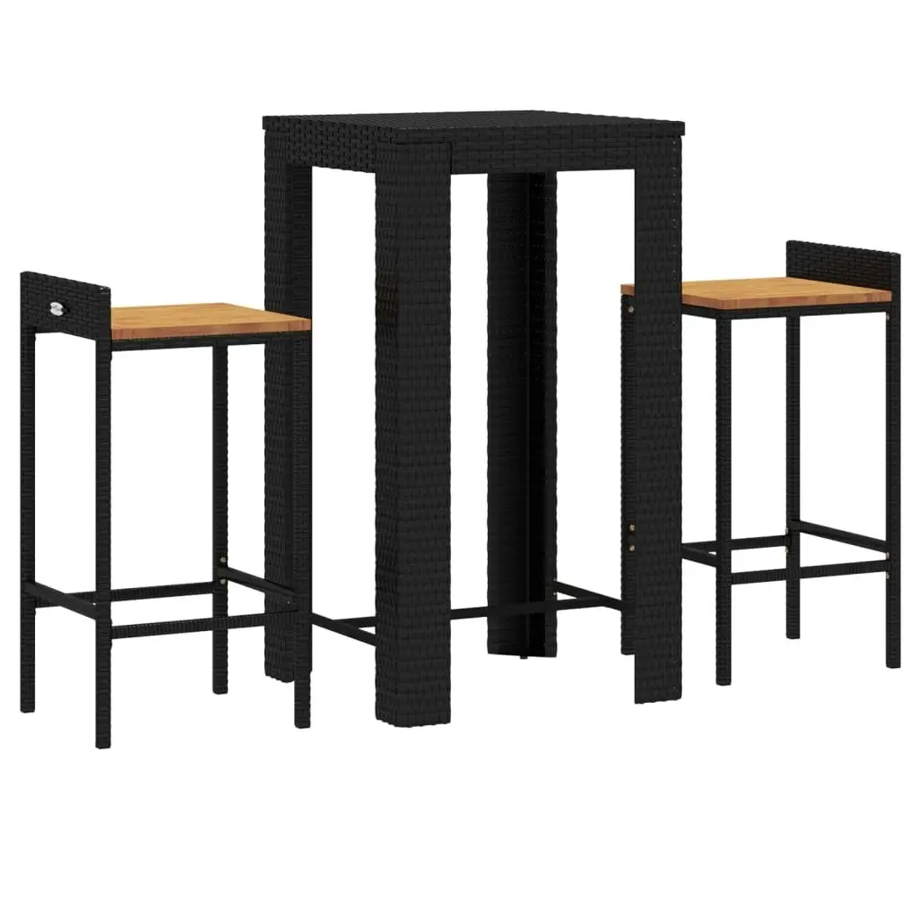 3 Piece Garden Bar Set Black Poly Rattan&Solid Wood Acacia 3187706