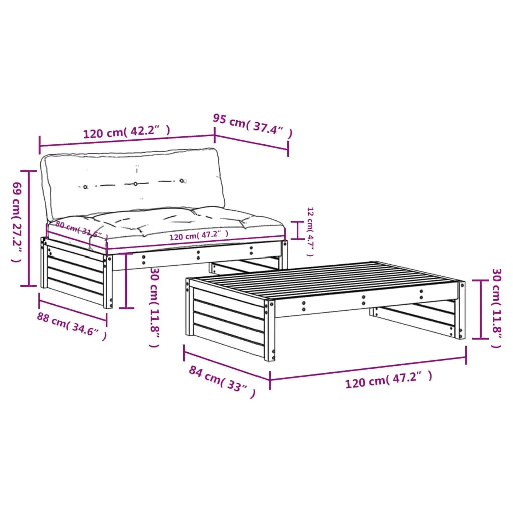 2 Piece Garden Lounge Set with Cushions Impregnated Wood Pine 3186136