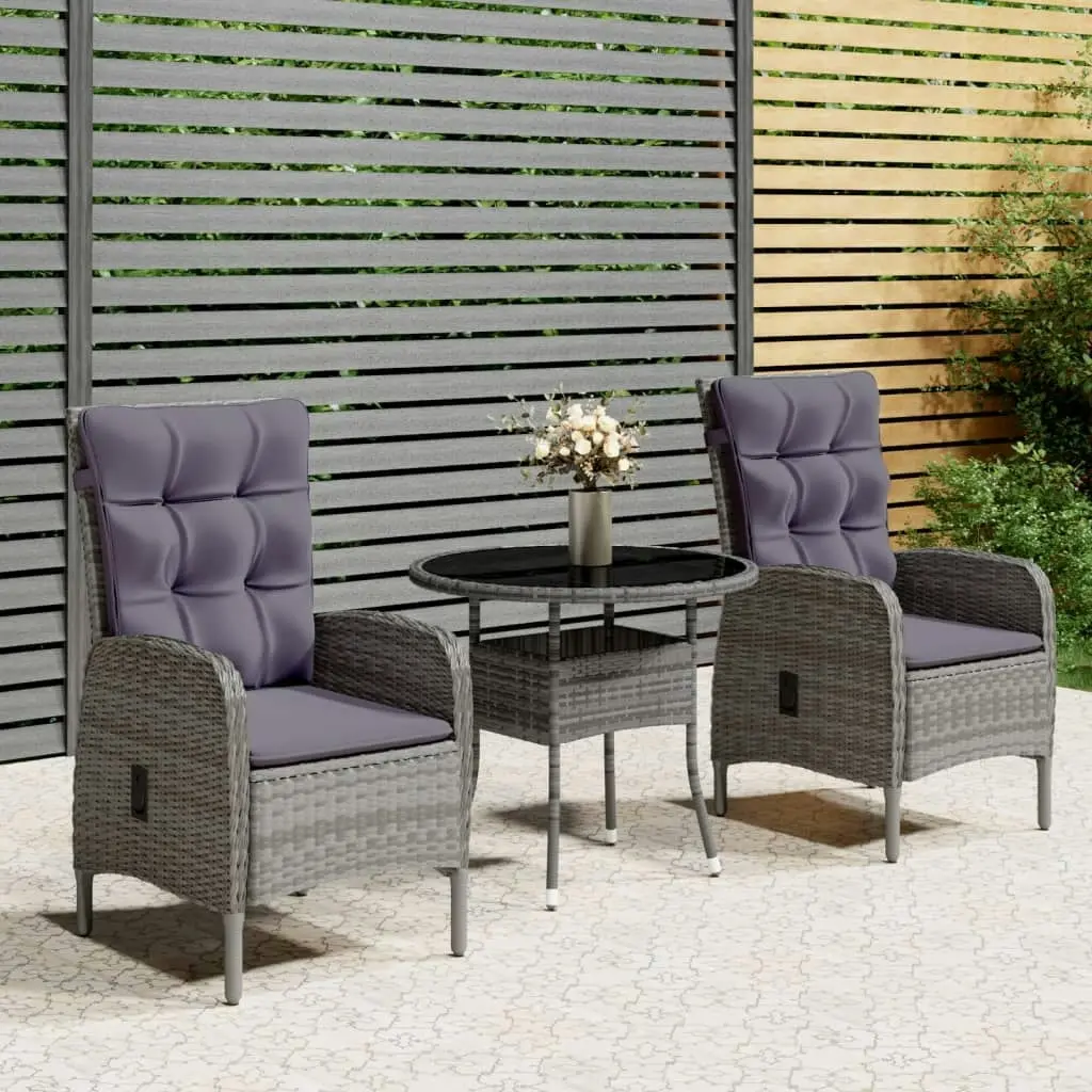 3 Piece Garden Bistro Set Poly Rattan Grey 3058546