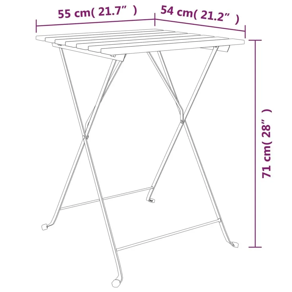 3 Piece Folding Bistro Set Solid Wood Teak and Steel 319977