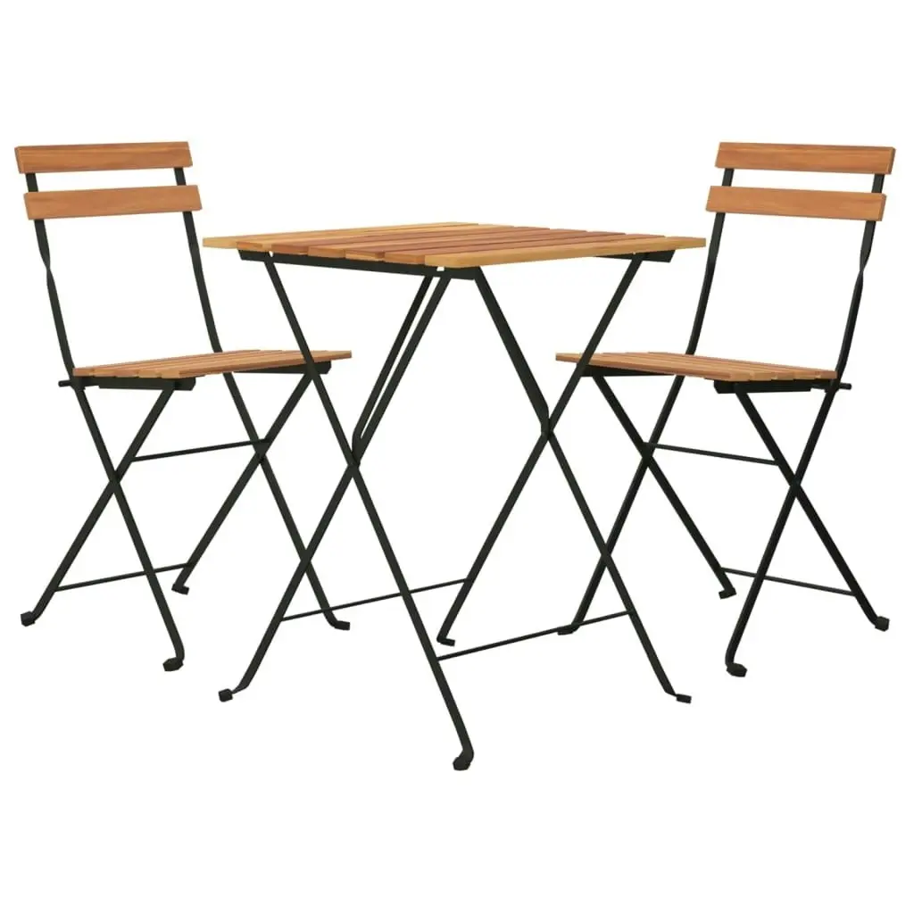 3 Piece Folding Bistro Set Solid Wood Teak and Steel 319977