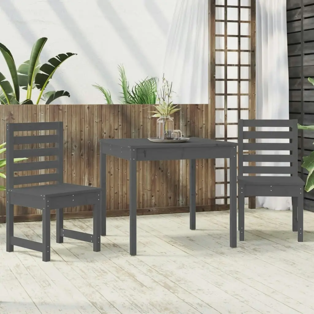 3 Piece Garden Bistro Set Grey Solid Wood Pine 3154673