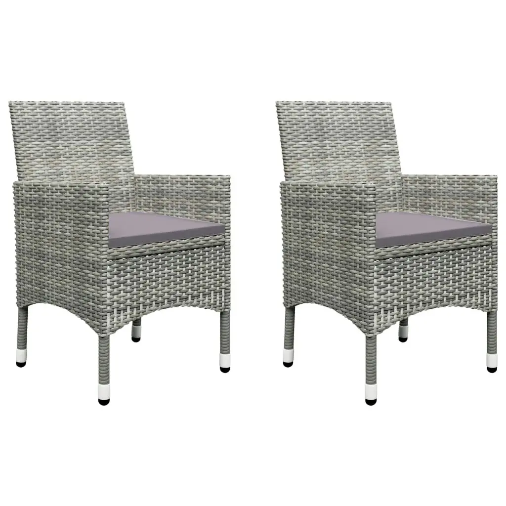 3 Piece Garden Bistro Set Poly Rattan and Tempered Glass Grey 3058379