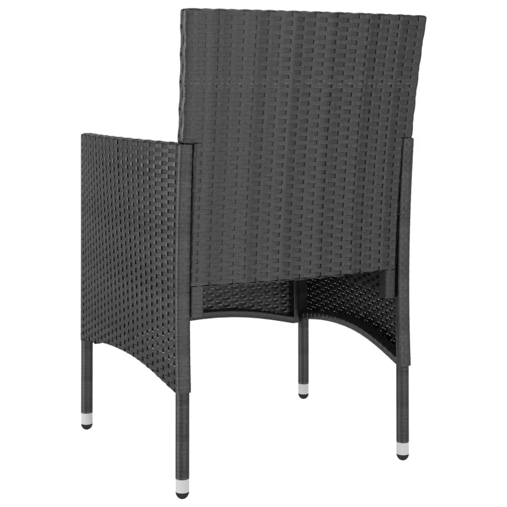 3 Piece Garden Dining Set Poly Rattan and Tempered Glass Black 3058398