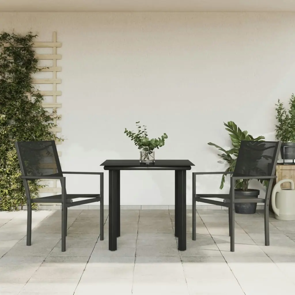 3 Piece Garden Dining Set Black Steel and Textilene 3200726