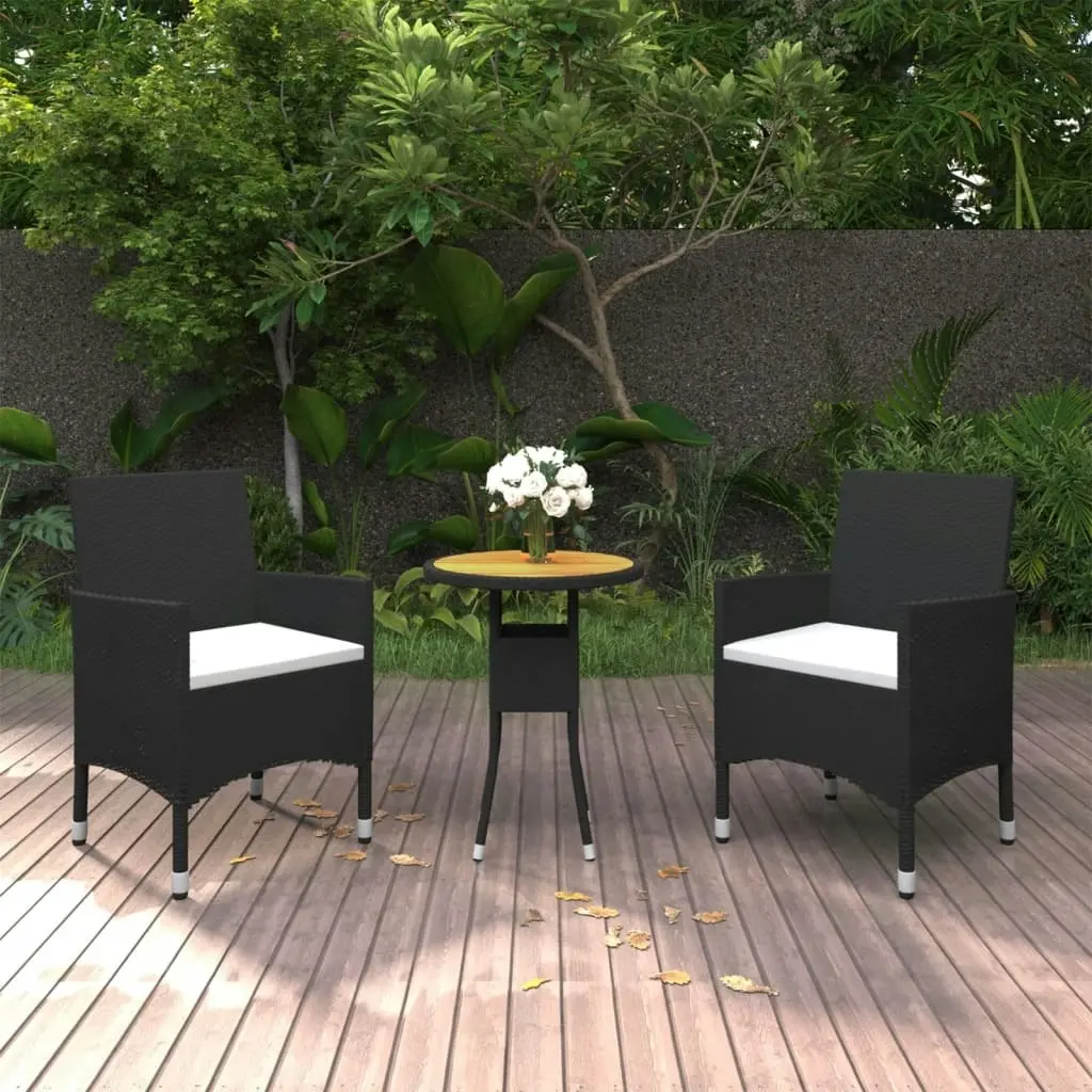 3 Piece Garden Dining Set Poly Rattan Black 3058462