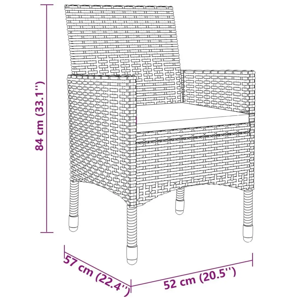 3 Piece Garden Dining Set Poly Rattan Black 3058462