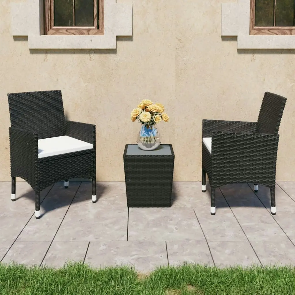 3 Piece Bistro Set Poly Rattan and Tempered Glass Black 3058358