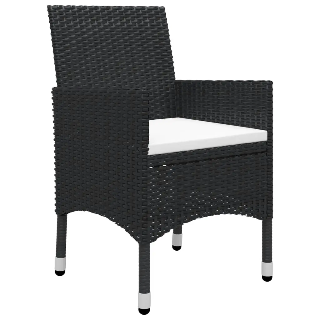 3 Piece Bistro Set Poly Rattan and Tempered Glass Black 3058358