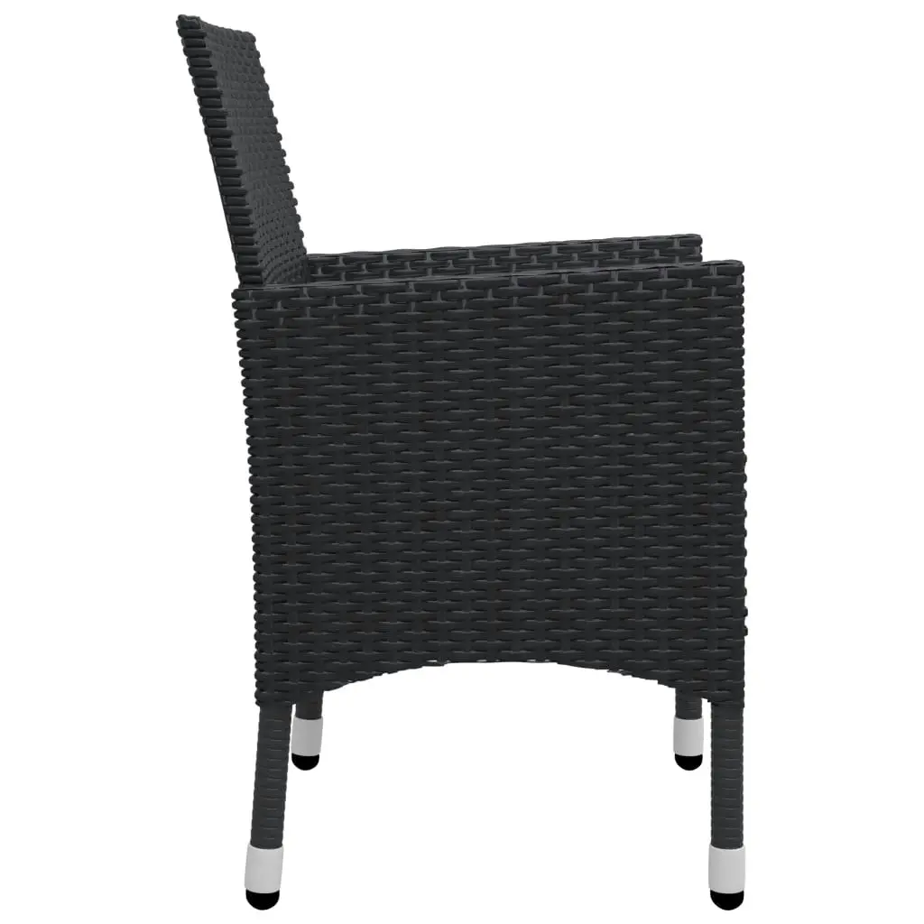 3 Piece Bistro Set Poly Rattan and Tempered Glass Black 3058358