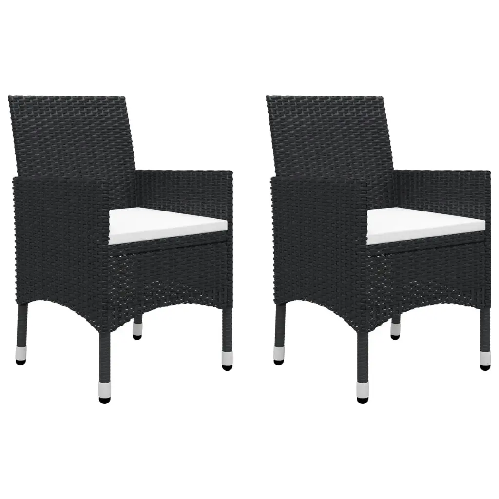 3 Piece Bistro Set Poly Rattan and Tempered Glass Black 3058358