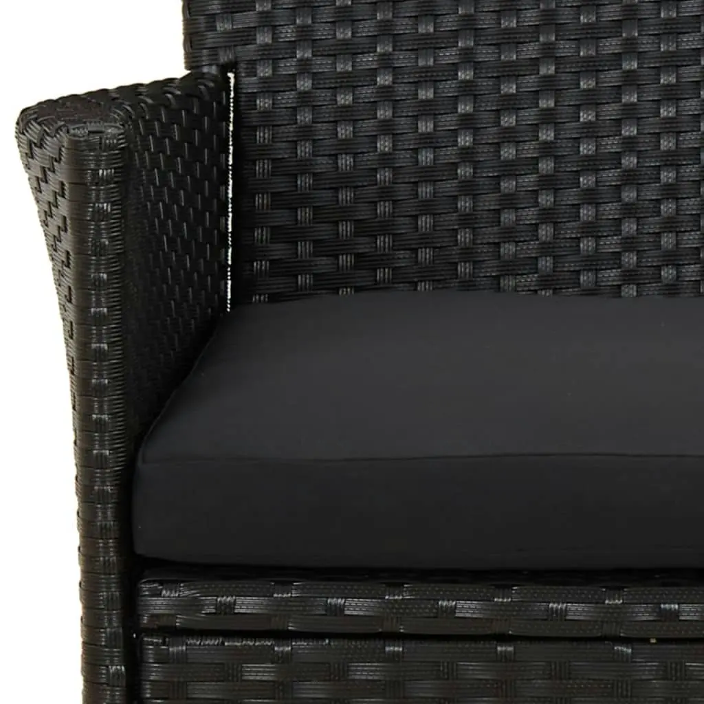 3 Piece Garden Bistro Set with Cushions Black Poly Rattan 3187416