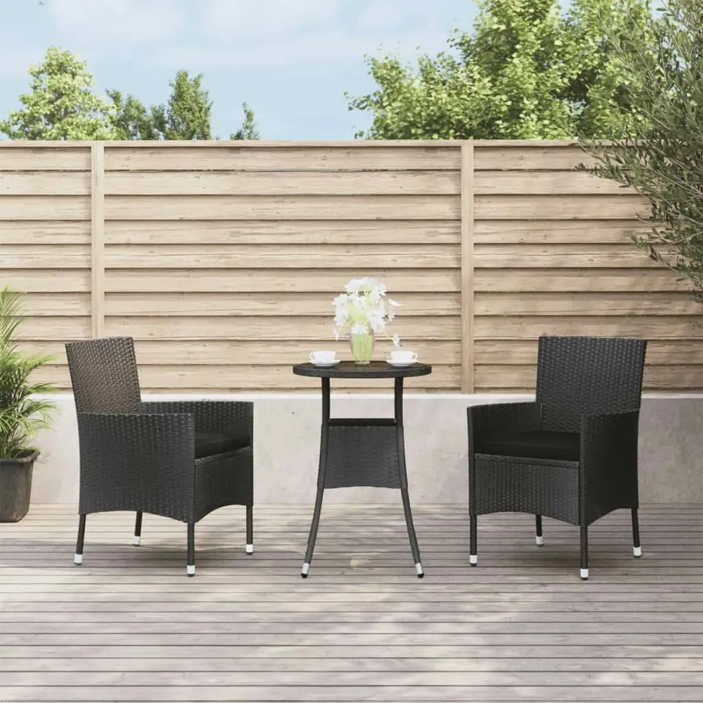 3 Piece Garden Bistro Set with Cushions Black Poly Rattan 3187416