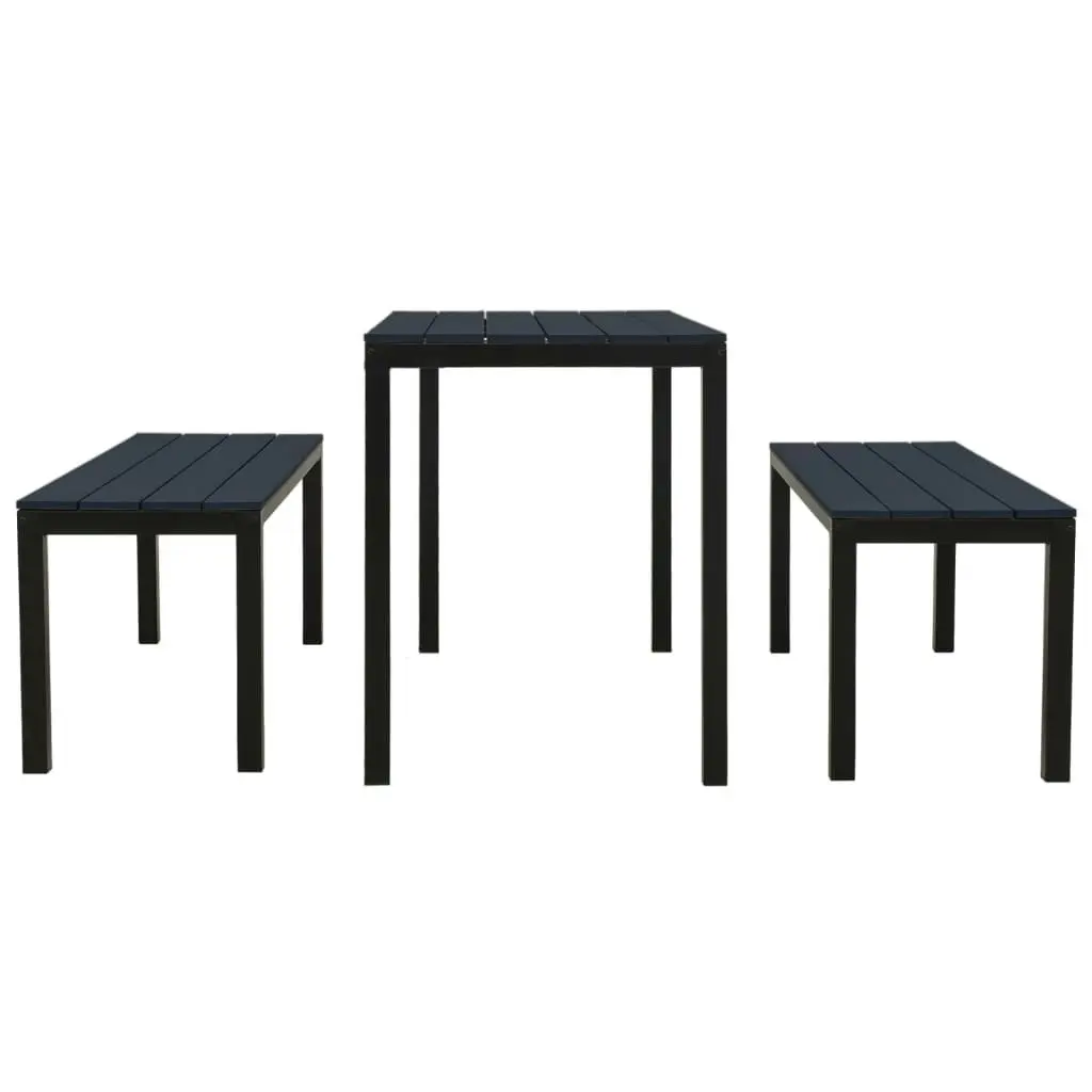 3 Piece Garden Dining Set Steel and WPC Black 317139