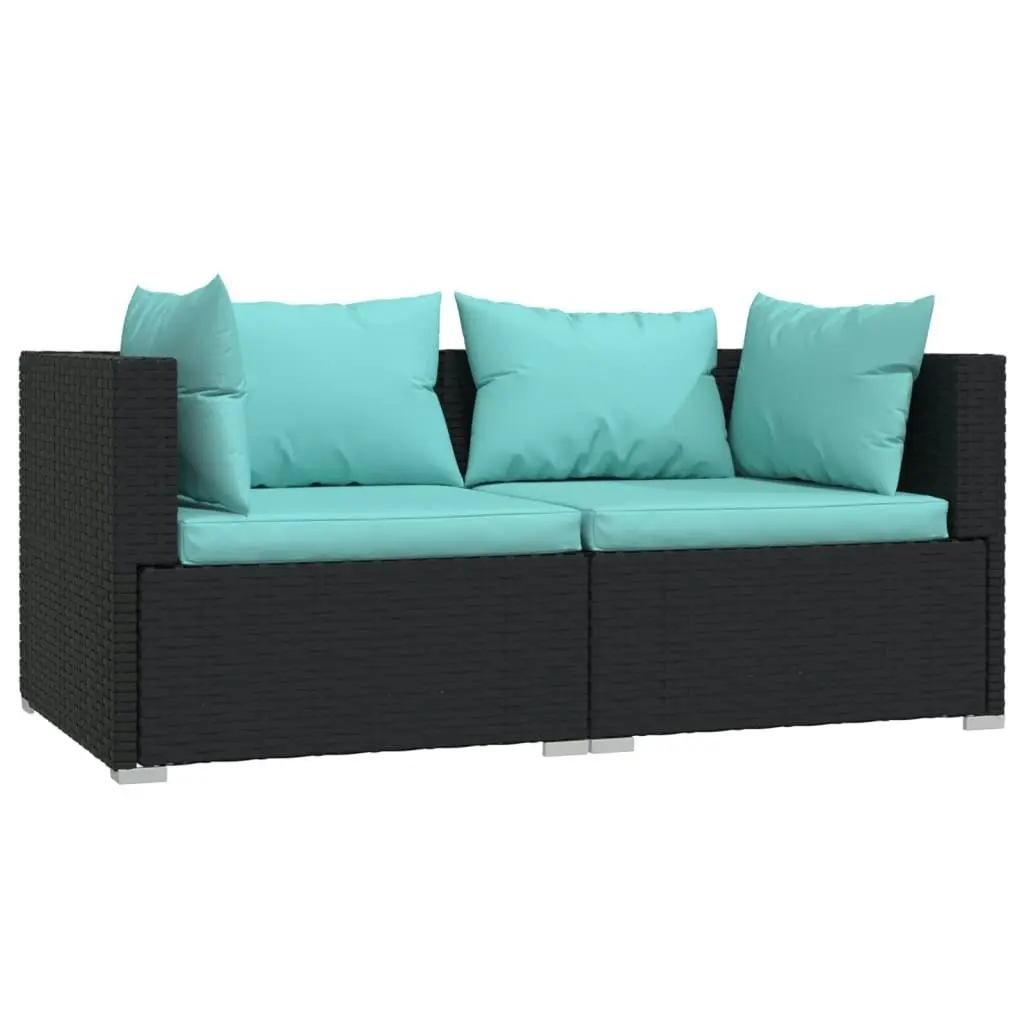 3 Piece Garden Lounge Set with Cushions Black Poly Rattan 317532