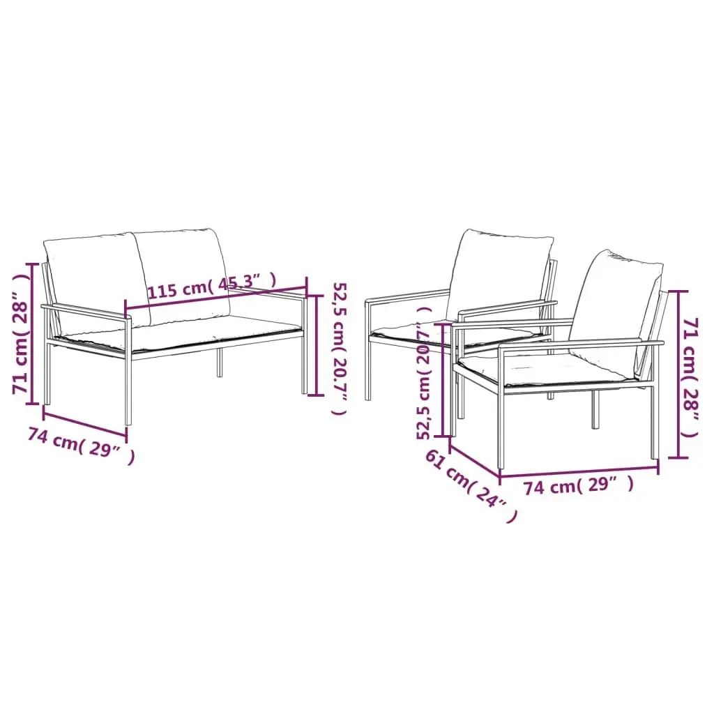 3 Piece Garden Lounge Set with Cushions Anthracite Steel 364110