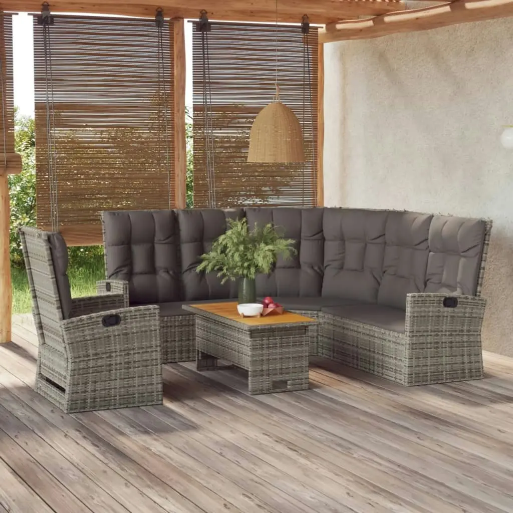 3 Piece Garden Lounge Set with Cushions Grey Poly Rattan 362178