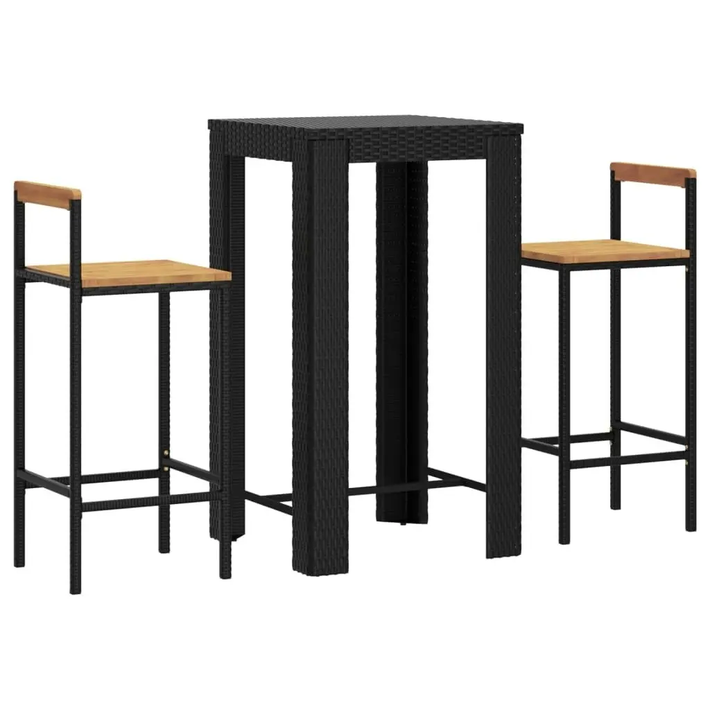 3 Piece Garden Bar Set Black Poly Rattan&Solid Wood Acacia 3187710