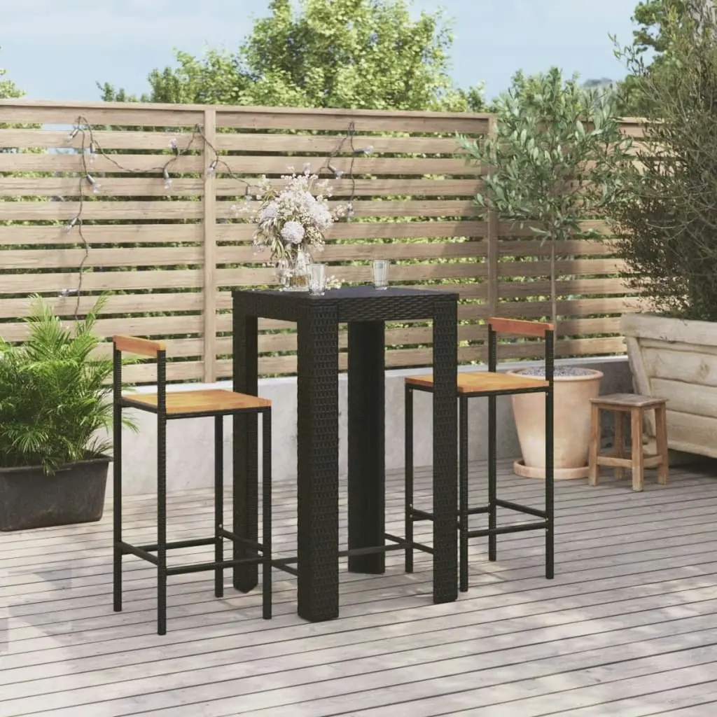 3 Piece Garden Bar Set Black Poly Rattan&Solid Wood Acacia 3187710