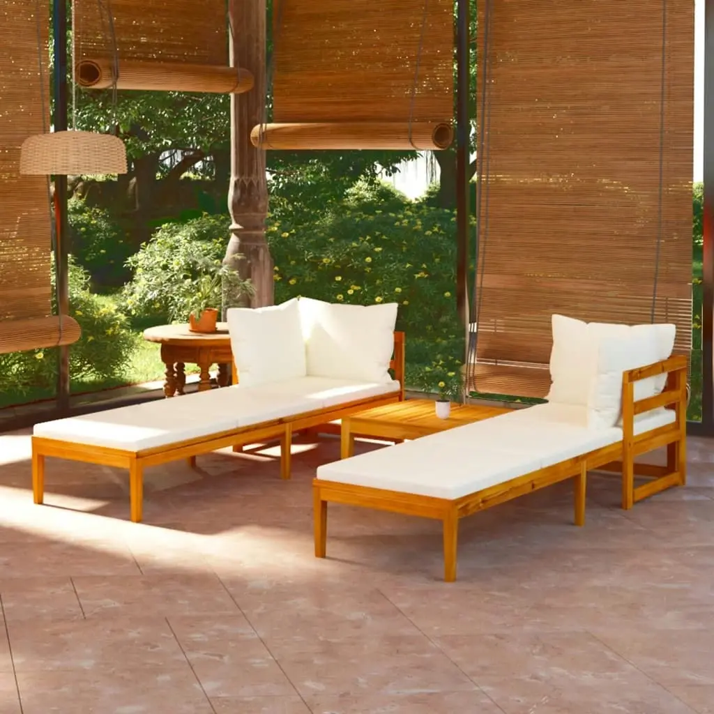 3 Piece Garden Lounge Set with Cream White Cushions Acacia Wood 3087270