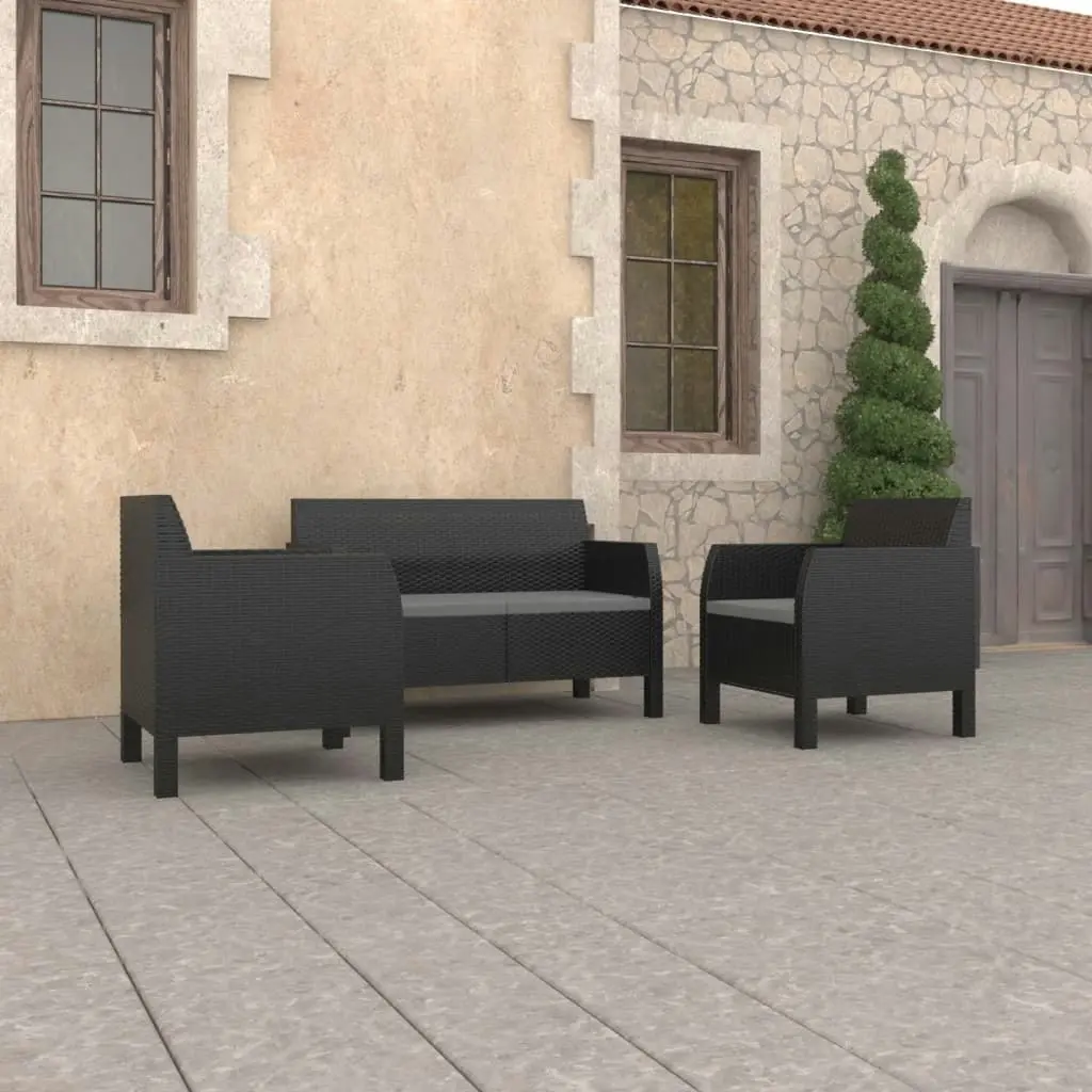 3 Piece Garden Lounge Set with Cushions PP Rattan Anthracite 3079671